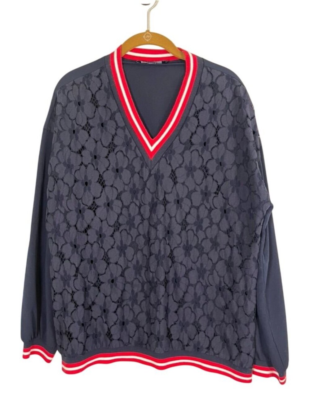 Tommy Hilfiger Floral Pullover Blue L Resort Cottage Preppy Classic Retro Mod